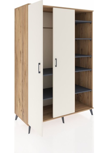 Kronos Dolap 7 Raflı 2 Kapaklı Tek Askılı 132X59X195 Çam-Aytaşı/antrasit indirimleri