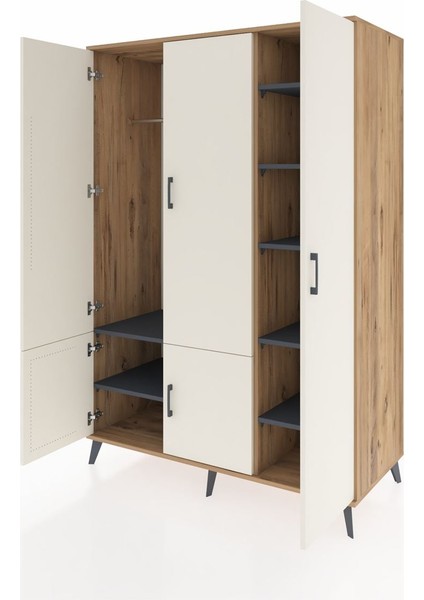 Kronos Dolap 7 Raflı 5 Kapaklı Tek Askılı 132X59X195 Çam-Aytaşı/antrasit modelleri