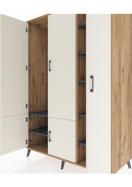 Kronos Dolap 7 Raflı 5 Kapaklı Tek Askılı 132X59X195 Çam-Aytaşı/antrasit fırsatları