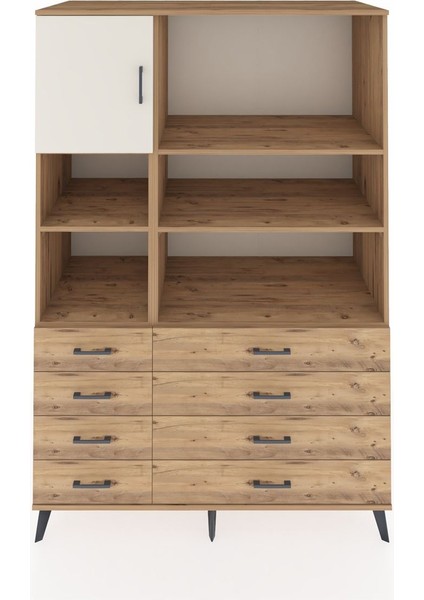 Kronos Dolap 7 Raflı 8 Çekmeceli Tek Kapaklı 132X59X195 Çam-Aytaşı/çam