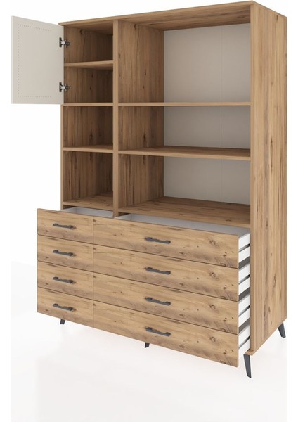 Kronos Dolap 7 Raflı 8 Çekmeceli Tek Kapaklı 132X59X195 Çam-Aytaşı/çam modelleri