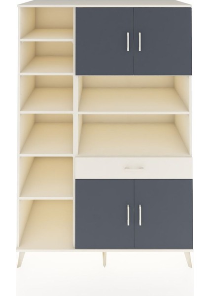 Kronos Dolap 10 Raflı Tek Çekmeceli 4 Kapaklı 132X59X195 Aytaşı-Antrasit/aytaşı