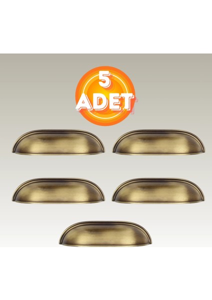 Tas Midye Çanak 96MM Antik Sarı Dolap Çekmece Vestiyer Mobilya Kulpu Metal Kulp ( 5 Adet )