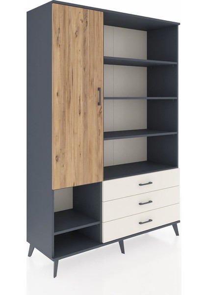 Hyperion Dolap 9 Raflı 3 Çekmeceli Tek Kapaklı 132X44X195 Antrasit-Çam/aytaşı fiyatları