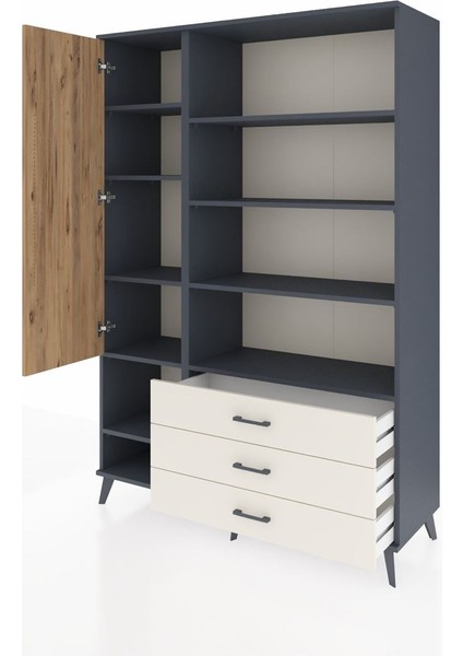 Hyperion Dolap 9 Raflı 3 Çekmeceli Tek Kapaklı 132X44X195 Antrasit-Çam/aytaşı modelleri
