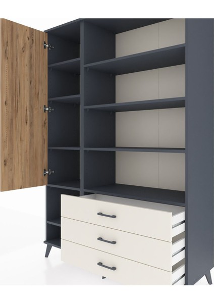 Hyperion Dolap 9 Raflı 3 Çekmeceli Tek Kapaklı 132X44X195 Antrasit-Çam/aytaşı fırsatları