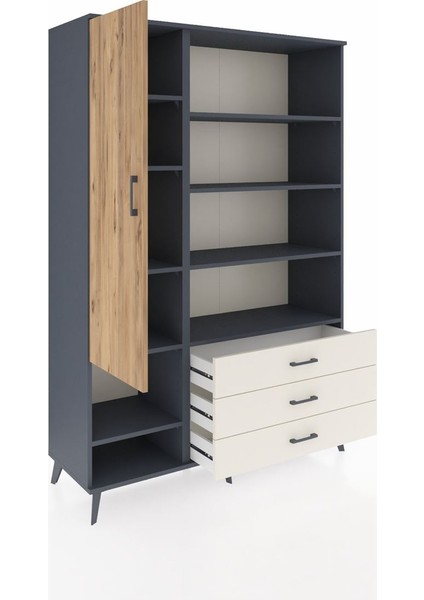 Hyperion Dolap 9 Raflı 3 Çekmeceli Tek Kapaklı 132X44X195 Antrasit-Çam/aytaşı indirimleri