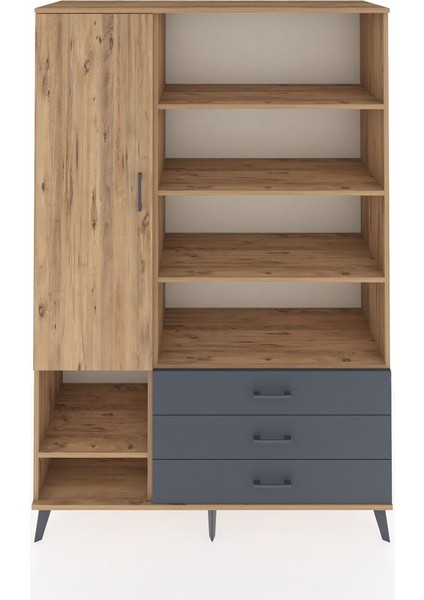 Hyperion Dolap 9 Raflı 3 Çekmeceli Tek Kapaklı 132X44X195 Çam-Çam/antrasit
