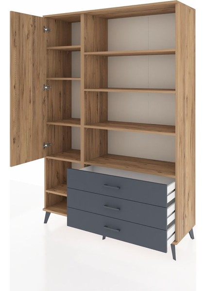 Hyperion Dolap 9 Raflı 3 Çekmeceli Tek Kapaklı 132X44X195 Çam-Çam/antrasit modelleri