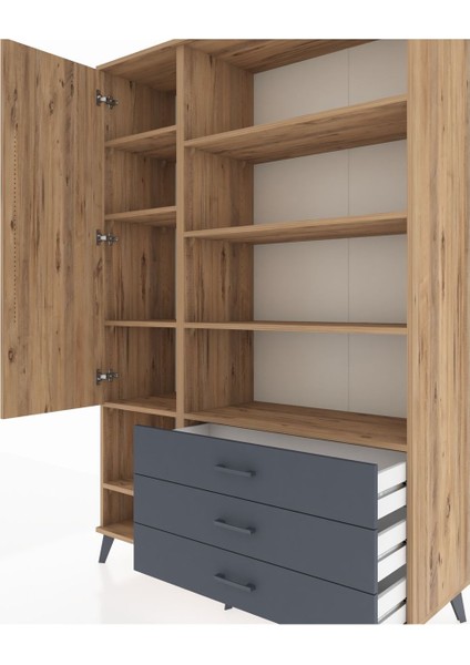 Hyperion Dolap 9 Raflı 3 Çekmeceli Tek Kapaklı 132X44X195 Çam-Çam/antrasit fırsatları