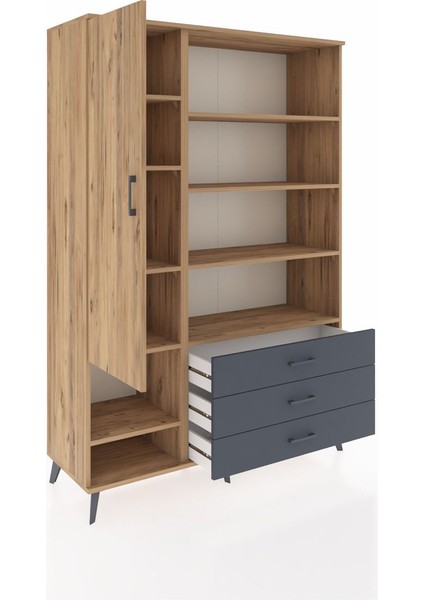 Hyperion Dolap 9 Raflı 3 Çekmeceli Tek Kapaklı 132X44X195 Çam-Çam/antrasit indirimleri