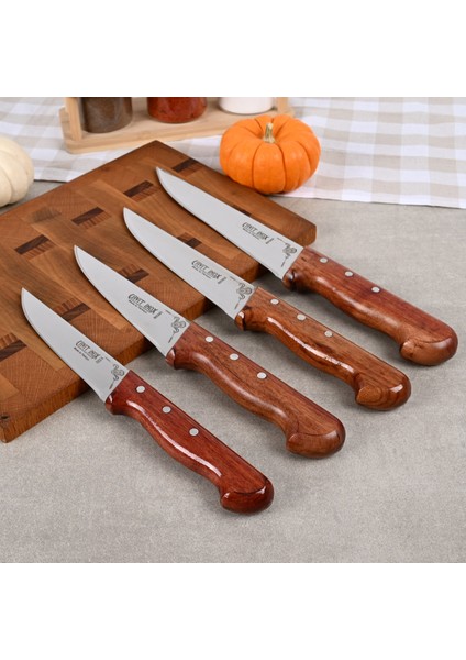 Gül Ağacı Saplı 4’lü Et Bıçağı Seti