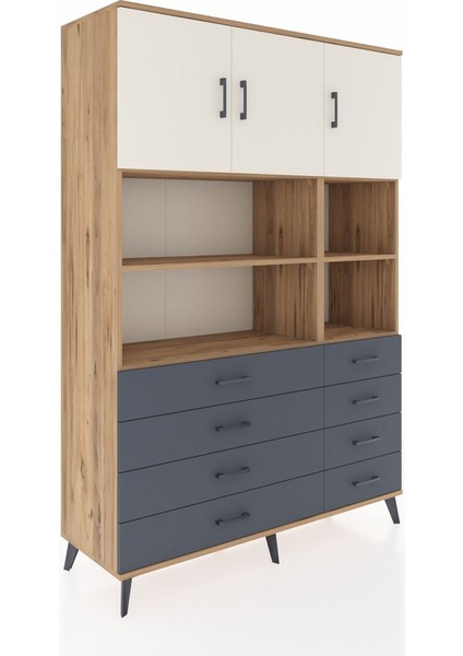 Hyperion Dolap 8 Raflı 8 Çekmeceli 3 Kapaklı 132X44X195 Çam-Aytaşı/antrasit fiyatları