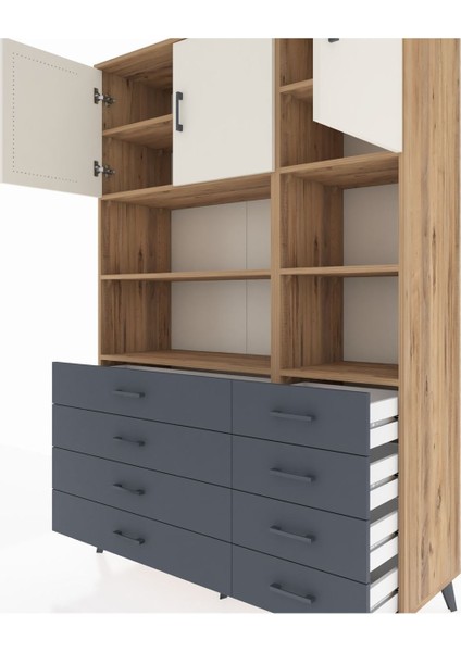 Hyperion Dolap 8 Raflı 8 Çekmeceli 3 Kapaklı 132X44X195 Çam-Aytaşı/antrasit fırsatları