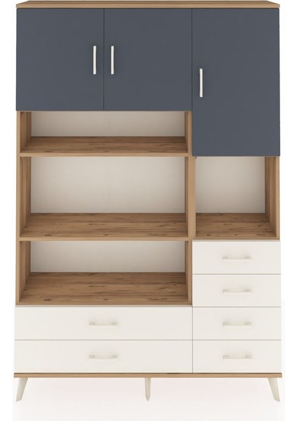 Arges Dolap 9 Raflı 6 Çekmeceli 3 Kapaklı 132X30X195 Çam-Antrasit/aytaşı