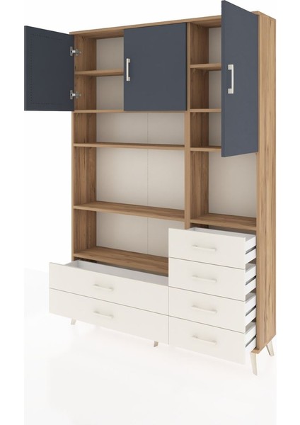 Arges Dolap 9 Raflı 6 Çekmeceli 3 Kapaklı 132X30X195 Çam-Antrasit/aytaşı modelleri