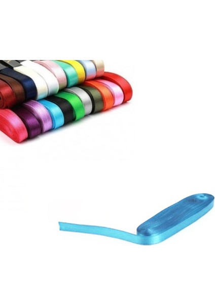 Açık Mavi Turkuaz Renkli Saten Kurdela 1 cm Kalınlıkta 10 mt Hediye ve Süsleme Şeridi