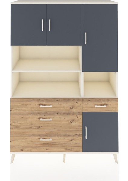 Hyperion Dolap 9 Raflı 4 Çekmeceli 4 Kapaklı 132X44X195 Aytaşı-Antrasit/çam