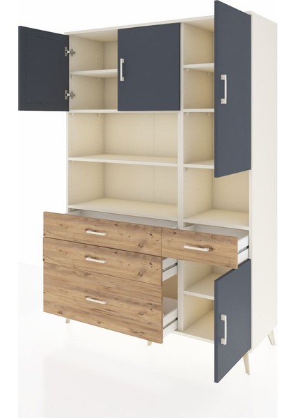 Hyperion Dolap 9 Raflı 4 Çekmeceli 4 Kapaklı 132X44X195 Aytaşı-Antrasit/çam modelleri