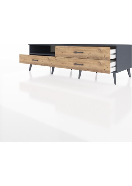 Kronos Tv Ünitesi Tek Raflı 3 Çekmeceli 176X59X51 Antrasit-Antrasit/çam modelleri