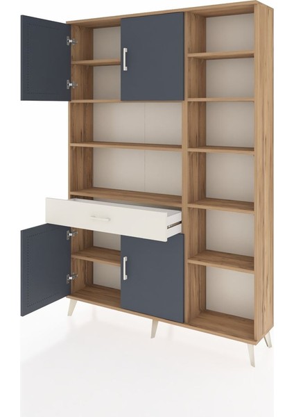 Arges Dolap 10 Raflı Tek Çekmeceli 4 Kapaklı 132X30X195 Çam-Antrasit/aytaşı modelleri