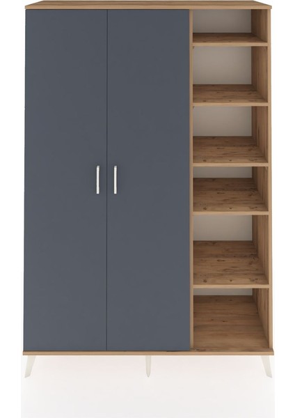 Hyperion Dolap 7 Raflı 2 Kapaklı Tek Askılı 132X44X195 Çam-Antrasit/aytaşı