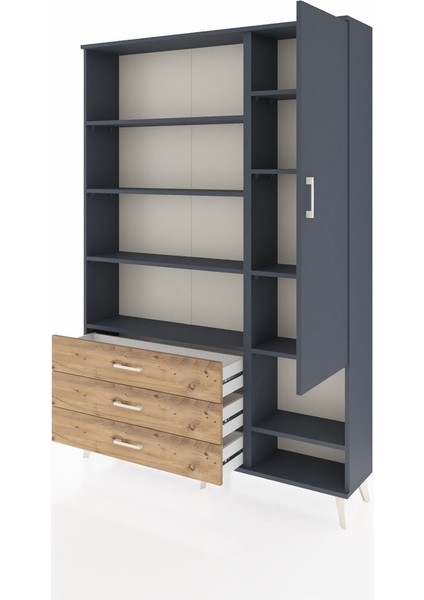 Arges Dolap 9 Raflı 3 Çekmeceli Tek Kapaklı 132X30X195 Antrasit-Antrasit/çam modelleri