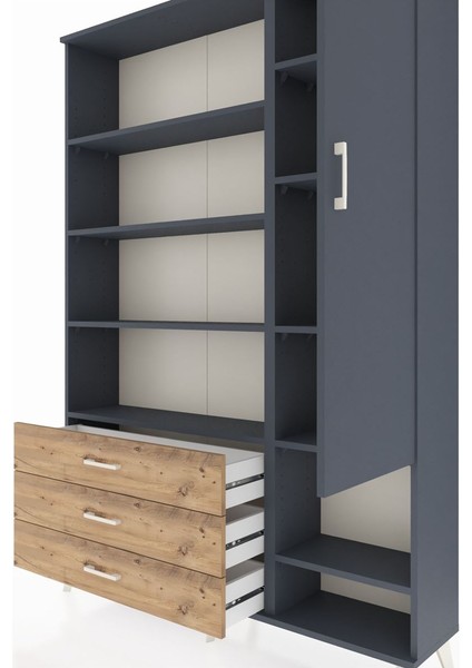 Arges Dolap 9 Raflı 3 Çekmeceli Tek Kapaklı 132X30X195 Antrasit-Antrasit/çam fırsatları