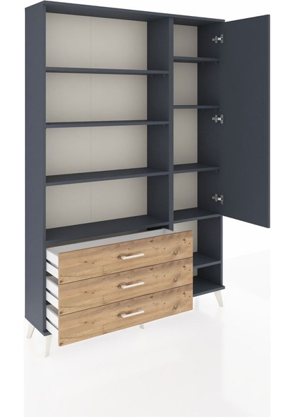 Arges Dolap 9 Raflı 3 Çekmeceli Tek Kapaklı 132X30X195 Antrasit-Antrasit/çam indirimleri