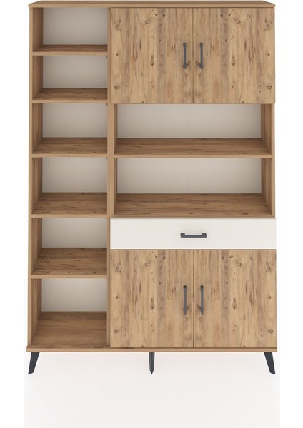Arges Dolap 10 Raflı Tek Çekmeceli 4 Kapaklı 132X30X195 Çam-Çam/aytaşı