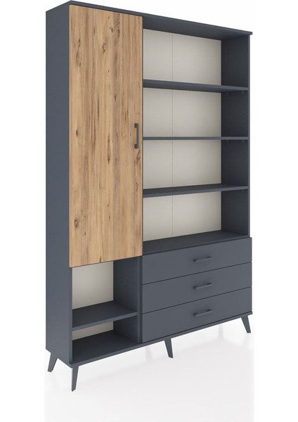 Arges Dolap 9 Raflı 3 Çekmeceli Tek Kapaklı 132X30X195 Antrasit-Çam/antrasit fiyatları