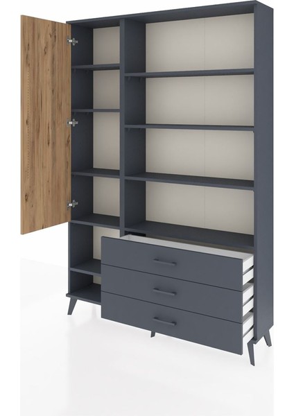 Arges Dolap 9 Raflı 3 Çekmeceli Tek Kapaklı 132X30X195 Antrasit-Çam/antrasit modelleri