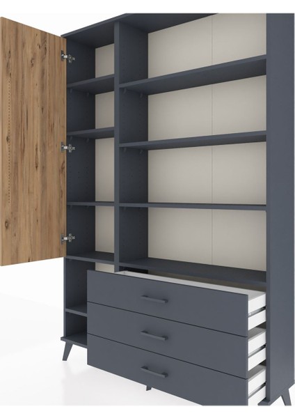 Arges Dolap 9 Raflı 3 Çekmeceli Tek Kapaklı 132X30X195 Antrasit-Çam/antrasit fırsatları