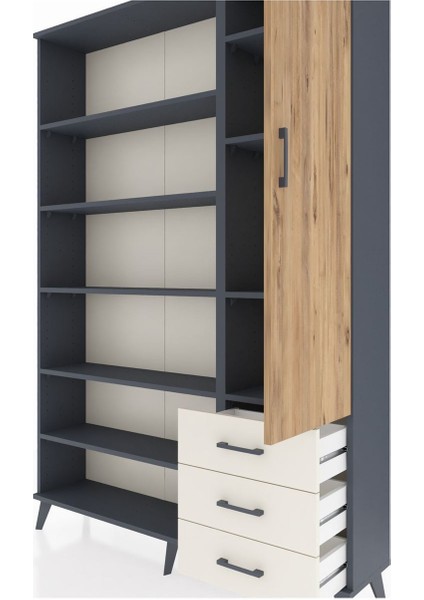 Arges Dolap 9 Raflı 3 Çekmeceli Tek Kapaklı 132X30X195 Antrasit-Çam/aytaşı fırsatları