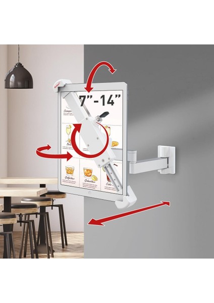 Düz Ekran Televizyon ve Monitör Için Duvar Askısı, Düz, Siyah, Tam Hareket, Kilitlenebilir Beyaz/gümüş Renkli