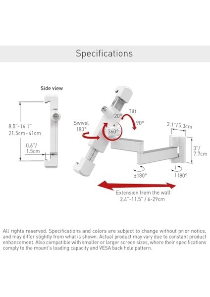 Düz Ekran Televizyon ve Monitör Için Duvar Askısı, Düz, Siyah, Tam Hareket, Kilitlenebilir Beyaz/gümüş Renkli fiyatları