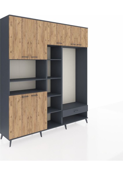 Hyperion Dolap 11 Raflı Tek Çekmeceli 7 Kapaklı 220X44X243 Antrasit-Çam/antrasit fiyatları