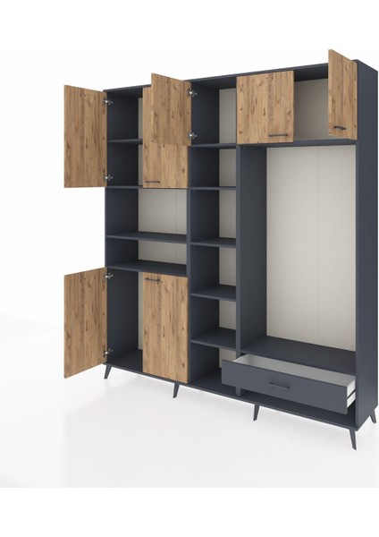 Hyperion Dolap 11 Raflı Tek Çekmeceli 7 Kapaklı 220X44X243 Antrasit-Çam/antrasit modelleri