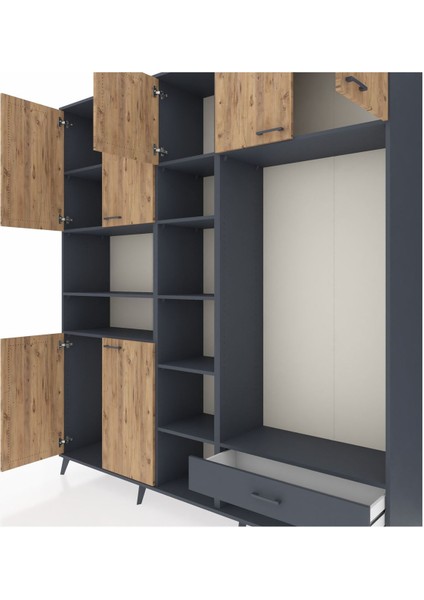 Hyperion Dolap 11 Raflı Tek Çekmeceli 7 Kapaklı 220X44X243 Antrasit-Çam/antrasit fırsatları