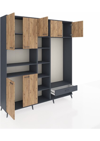 Hyperion Dolap 11 Raflı Tek Çekmeceli 7 Kapaklı 220X44X243 Antrasit-Çam/antrasit indirimleri