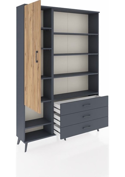 Arges Dolap 9 Raflı 3 Çekmeceli Tek Kapaklı 132X30X195 Antrasit-Çam/antrasit indirimleri