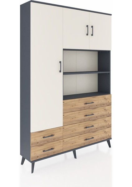 Arges Dolap 8 Raflı 6 Çekmeceli 3 Kapaklı 132X30X195 Antrasit-Aytaşı/çam fiyatları