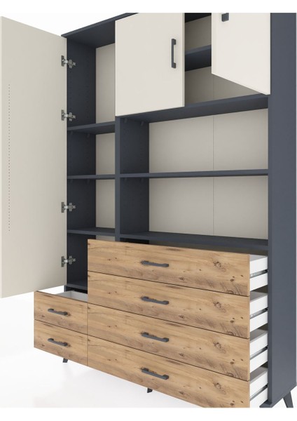 Arges Dolap 8 Raflı 6 Çekmeceli 3 Kapaklı 132X30X195 Antrasit-Aytaşı/çam fırsatları