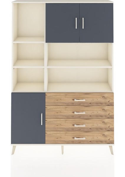 Arges Dolap 8 Raflı 4 Çekmeceli 3 Kapaklı 132X30X195 Aytaşı-Antrasit/çam