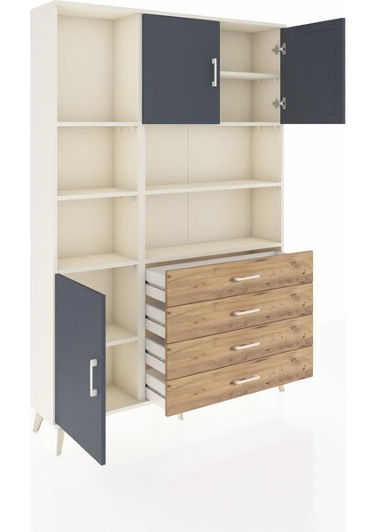 Arges Dolap 8 Raflı 4 Çekmeceli 3 Kapaklı 132X30X195 Aytaşı-Antrasit/çam indirimleri