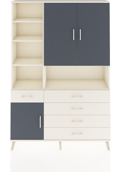Arges Dolap 8 Raflı 5 Çekmeceli 3 Kapaklı 132X30X195 Aytaşı-Antrasit/aytaşı