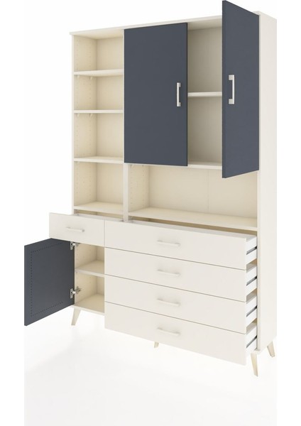 Arges Dolap 8 Raflı 5 Çekmeceli 3 Kapaklı 132X30X195 Aytaşı-Antrasit/aytaşı modelleri