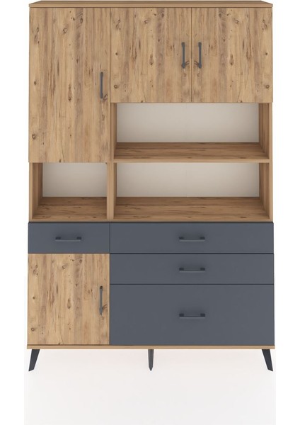 Arges Dolap 9 Raflı 4 Çekmeceli 4 Kapaklı 132X30X195 Çam-Çam/antrasit