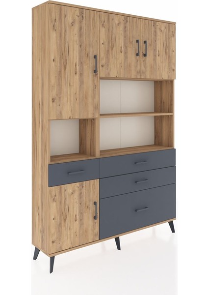 Arges Dolap 9 Raflı 4 Çekmeceli 4 Kapaklı 132X30X195 Çam-Çam/antrasit fiyatları