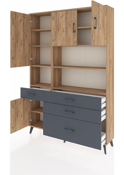 Arges Dolap 9 Raflı 4 Çekmeceli 4 Kapaklı 132X30X195 Çam-Çam/antrasit modelleri